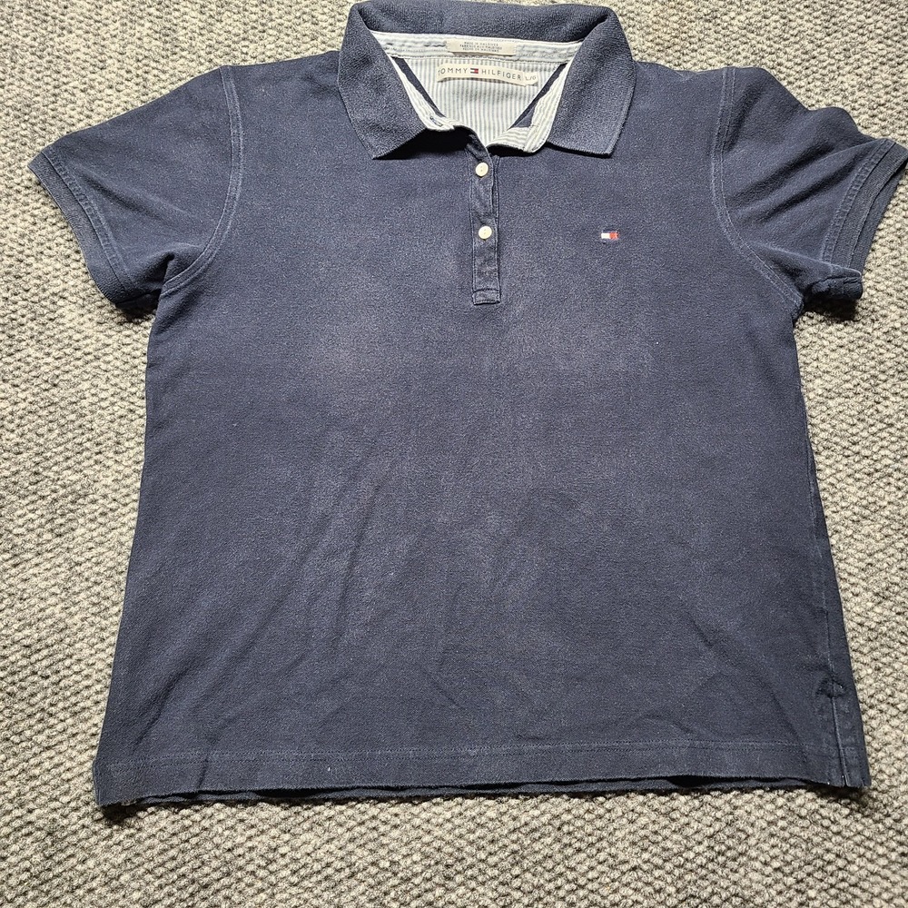 Tommy Hilfiger Polo Shirt Womens Large Blue Cotton Stretch Performance Tennis